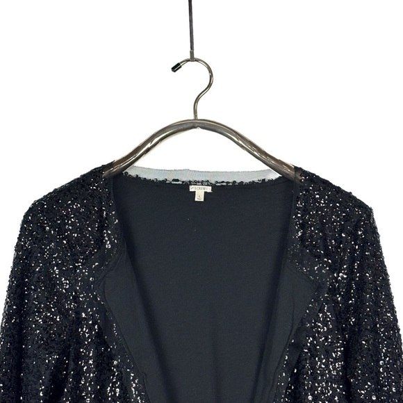 J. CREW 32910 BLACK SEQUIN OPEN FRONT PARTY HOLIDAY DRESS CARDIGAN SWEATER - Picture 5 of 13